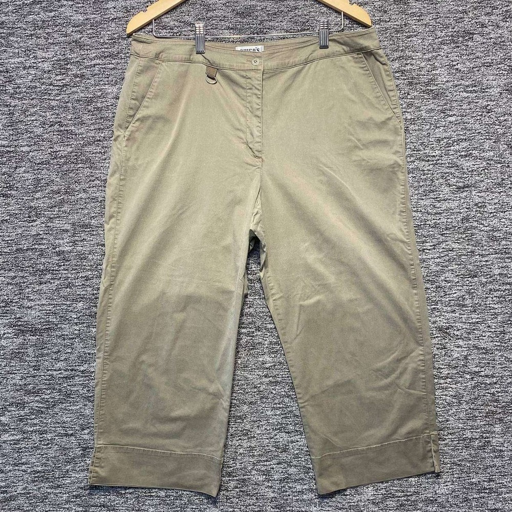 Chico's Design Cotton Rayon Blend Cropped Pants Khaki Olive Sz 3 Wide Leg Capris